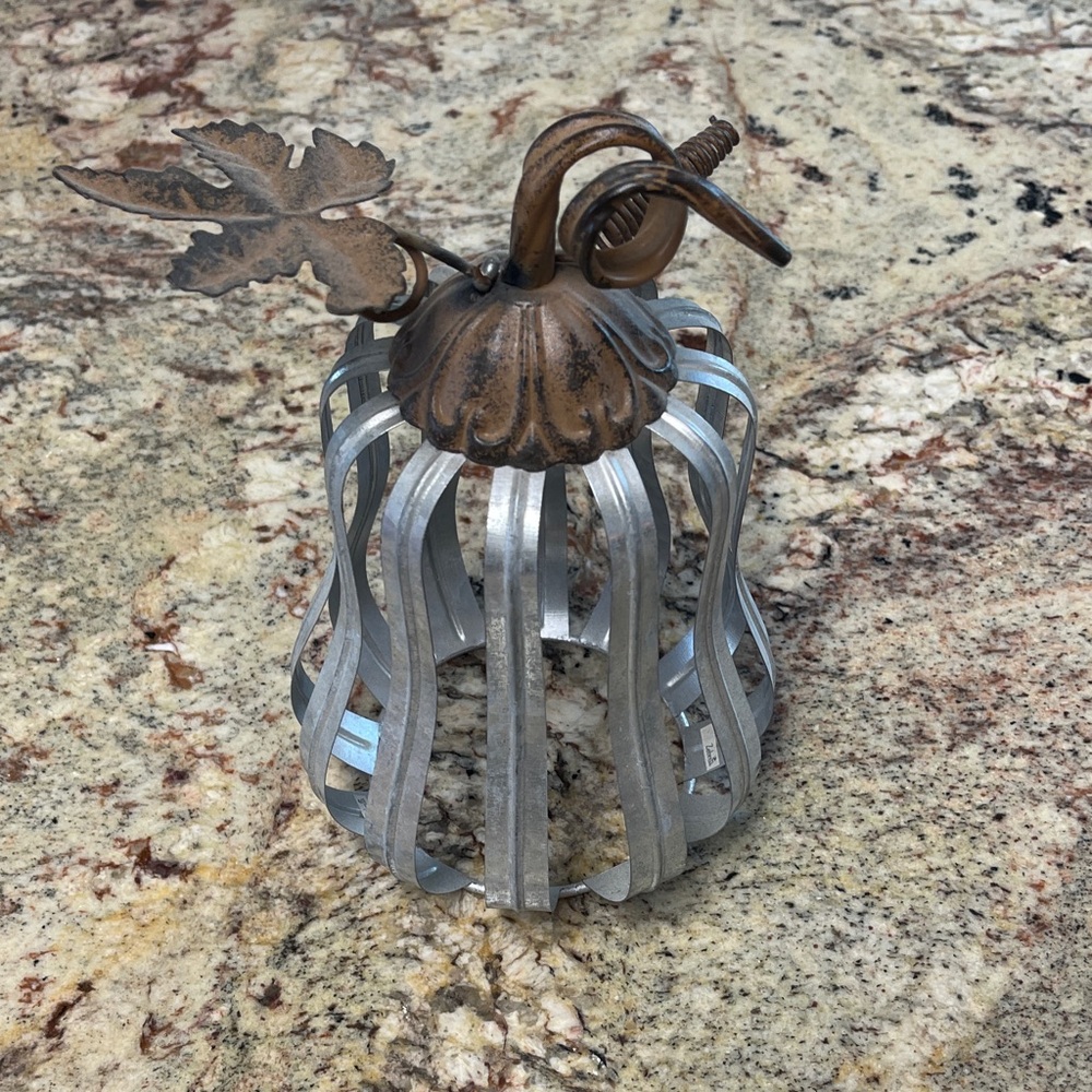 Rustic pink zebra metal Pumpkin Home Accent